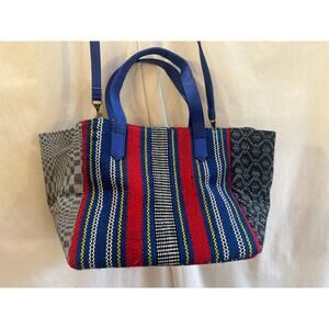 Woven Multicolor Tote Bag w/ Crossbody Strap & Tassel Accent